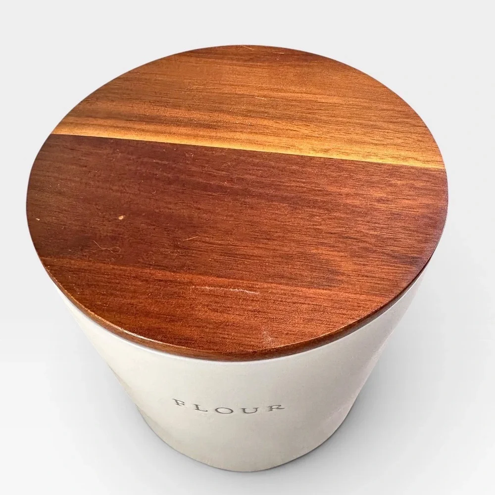 Hearth and Hand Magnolia Stoneware Flour Canister Cream Acacia Wood Lid
